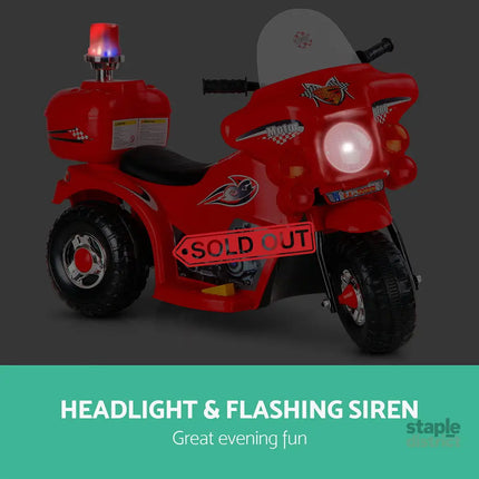 Rigo Kids Electric Ride On Police Motorcycle Motorbike 6V Battery Red - Baby & Kids > Ride On Cars Go-karts & Bikes >
