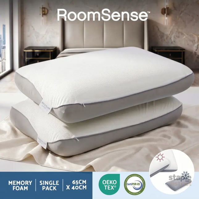 RoomSense Cooling Memory Foam Pillows Queen Size 1 Pack Dual-Sided Bed Pillows for Hot Sleepers 55D Solid Core Side