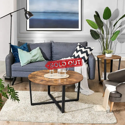 Round Coffee Table Rustic Brown and Black - Furniture > Outdoor > Outdoor Dining Sets