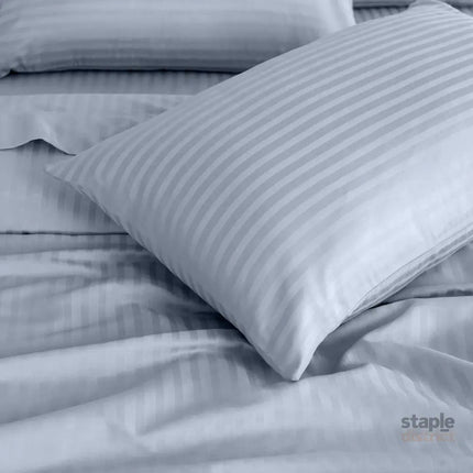 Royal Comfort 1200 Thread count Damask Stripe Cotton Blend sheet sets King Blue Fog-1951134870315077636