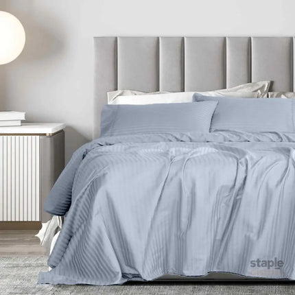 Royal Comfort 1200 Thread count Damask Stripe Cotton Blend sheet sets King Blue Fog-1951134870315077633