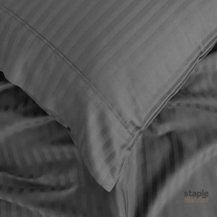 Royal Comfort 1200 Thread count Damask Stripe Cotton Blend sheet sets Queen Charcoal Grey-1951134866577952773
