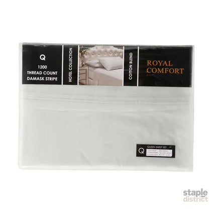 Royal Comfort 1200 Thread count Damask Stripe Cotton Blend sheet sets Queen Silver-1951134866833805314