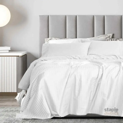 Royal Comfort 1200 Thread count Damask Stripe Cotton Blend sheet sets Queen White-1951134866385014785
