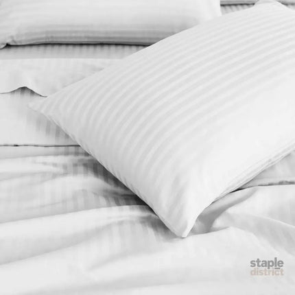 Royal Comfort 1200 Thread count Damask Stripe Cotton Blend sheet sets Queen White-1951134866385014789