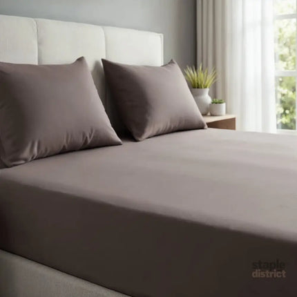 Royal Comfort 1500TC Cotton Rich Fitted sheet 3 PC Set Double-Dusk Grey-1951134869392330755