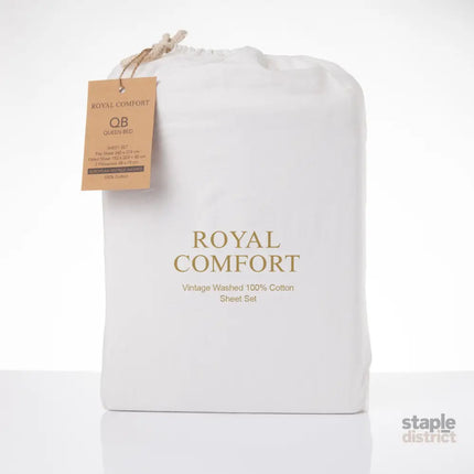 Royal Comfort Vintage Washed 100% Cotton Sheet Set King - White-1951134889655013383