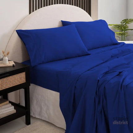 Royal Comfort Vintage Washed 100 % Cotton Sheet Set Single - Royal Blue-1951134886819663872