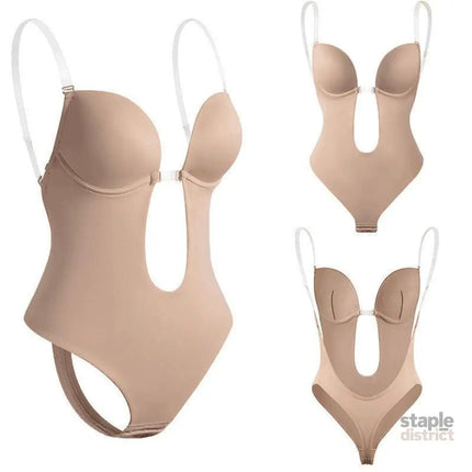 S Size Women Deep U Plunge Seamless Push Up Bra Thong Backless Bodysuit - Black - Fashion > Women’s Fashion > Women’s
