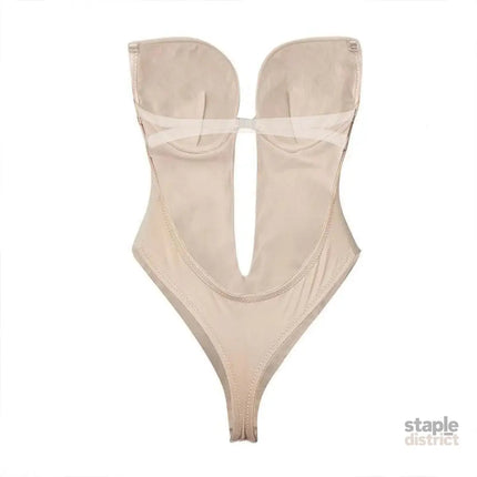 S Size Women Deep U Plunge Seamless Push Up Bra Thong Backless Bodysuit - Black - Fashion > Women’s Fashion > Women’s