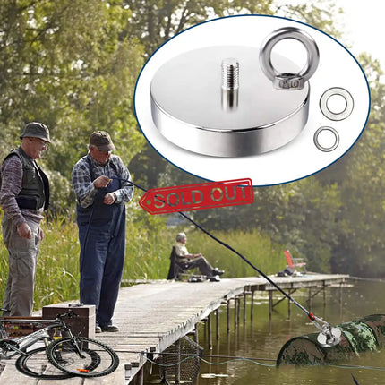 Salvage 340KG Recovery Magnet Hook Countersunk Hole Eyebolt Treasure Hunting Fishing - Auto Accessories > 4WD &