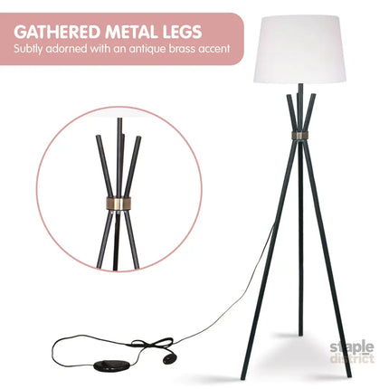 Sarantino Tripod Floor Lamp in Metal and Antique Brass - Furniture > Bathroom > Shower Heads & Screens