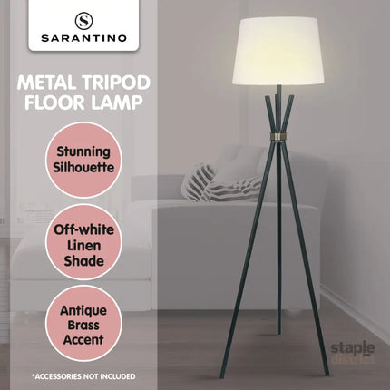 Sarantino Tripod Floor Lamp in Metal and Antique Brass - Furniture > Bathroom > Shower Heads & Screens