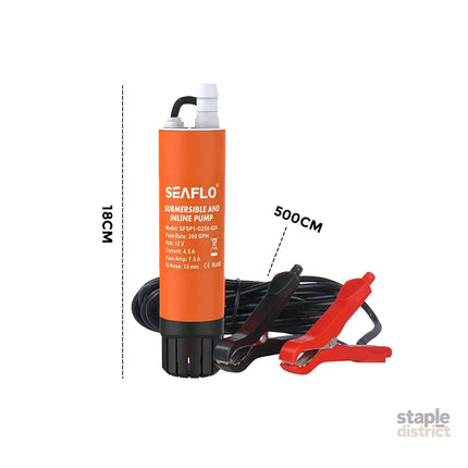 SEAFLO Submersible Inline Pump 12V 280GPH Transfer Pump Water Resistant High Pressure Washing Water Diesel Pump For RV