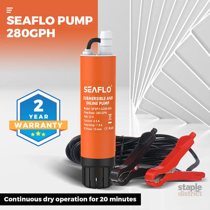 SEAFLO Submersible Inline Pump 12V 280GPH Transfer Pump Water Resistant High Pressure Washing Water Diesel Pump For RV
