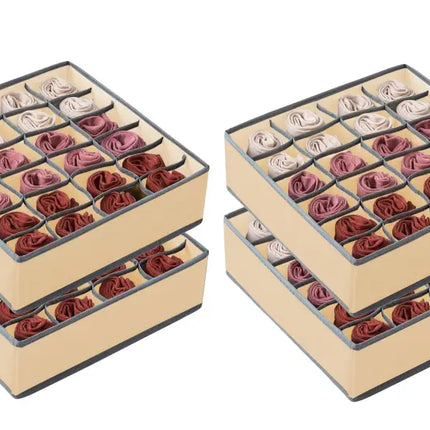 Set of 4 Fabric Drawer Organizer Divider Storage Boxes for Storing Socks, Underwear, Ties, Scarves (Beige)-2042061560867852288