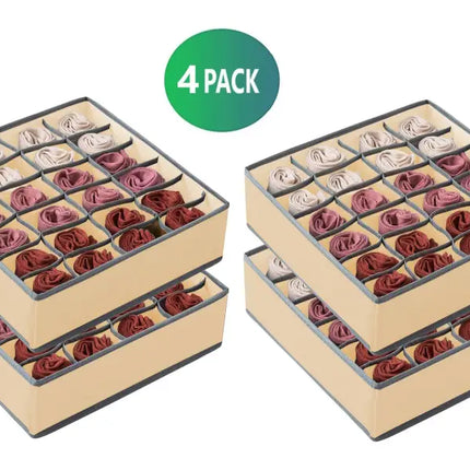Set of 4 Fabric Drawer Organizer Divider Storage Boxes for Storing Socks, Underwear, Ties, Scarves (Beige)-2042061560867852289