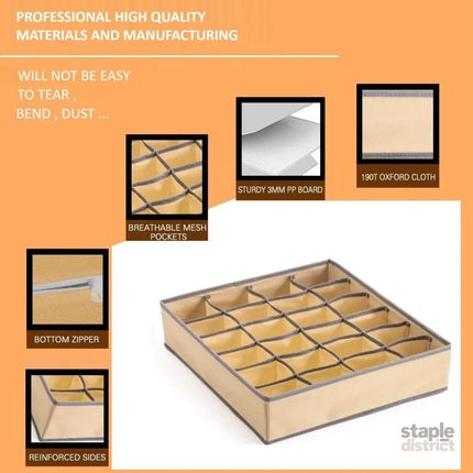 Set of 4 Fabric Drawer Organizer Divider Storage Boxes for Storing Socks, Underwear, Ties, Scarves (Beige)-2042061560867852295