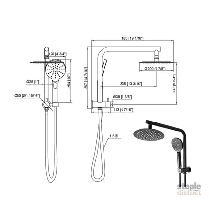 Shower Head High Pressure Set Rain Round Black-2006733239447851010