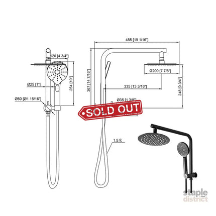 Shower Head High Pressure Set Rain Round Black-2006733239447851010