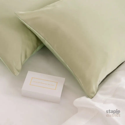 SILK PILLOW CASE TWIN PACK - SIZE: 51X76CM - Sage-1951134814539223043