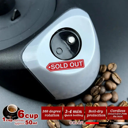 Silver Electric Moka Coffee Maker Espresso Machine Italian Classic 6 Cups Auto Power - Appliances > Kitchen Appliances