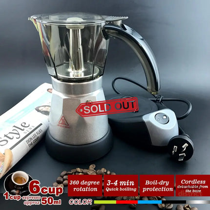 Silver Electric Moka Coffee Maker Espresso Machine Italian Classic 6 Cups Auto Power - Appliances > Kitchen Appliances