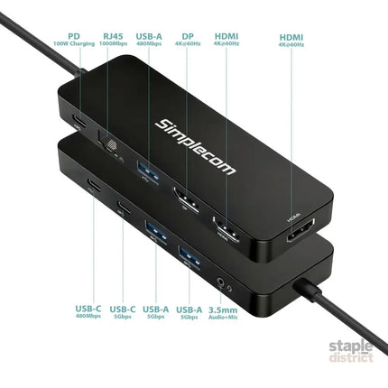 Simplecom CHT811 11-in-1 USB-C 4K Triple Display MST Docking Station with Dual HDMI DP - Electronics > Computers &