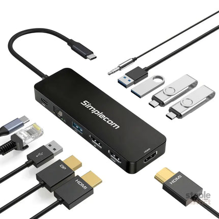 Simplecom CHT811 11-in-1 USB-C 4K Triple Display MST Docking Station with Dual HDMI DP - Electronics > Computers &