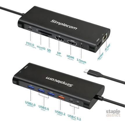 Simplecom CHT814 14-in-1 USB-C 4K Triple Display MST Docking Station with Dual HDMI DP - Electronics > Computers &