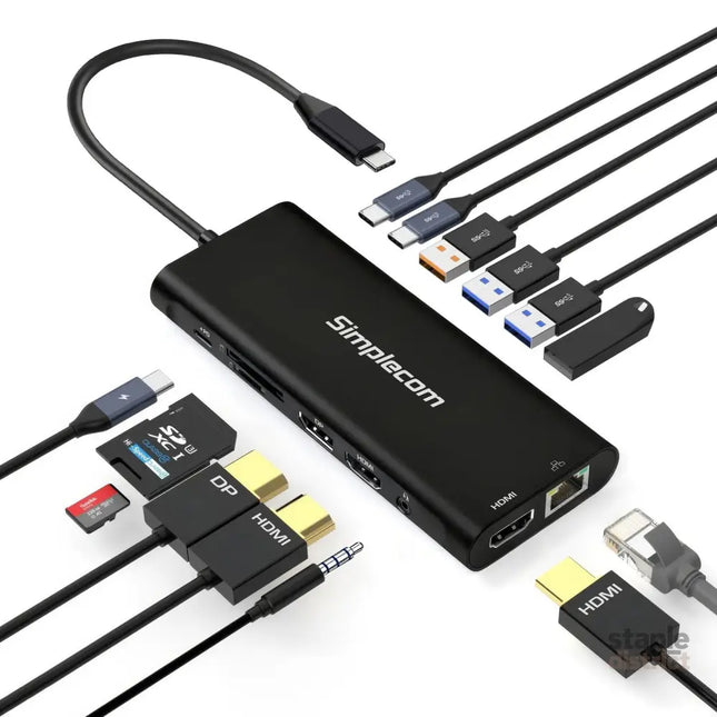 Simplecom CHT814 14-in-1 USB-C 4K Triple Display MST Docking Station with Dual HDMI DP - Electronics > Computers &