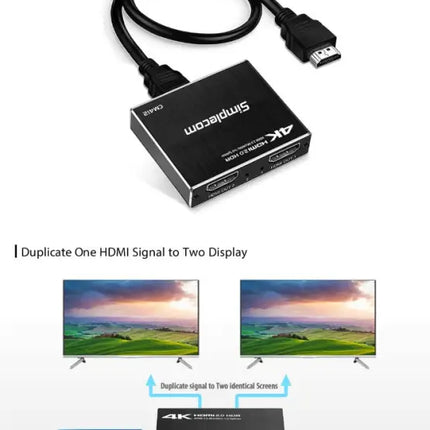 Simplecom CM412 HDMI 2.0 1x2 Splitter 1 IN 2 Out 4K@60Hz HDR10 2 Port HDMI Duplicator - Appliances > TV > TVs &