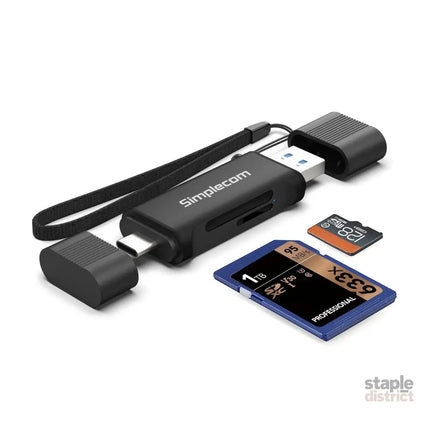 Simplecom CR402B SuperSpeed USB-C and USB-A Dual Slot Card Reader for SD MicroSD USB 3.2 Gen 1 - Electronics >