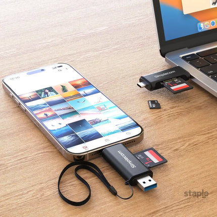 Simplecom CR402B SuperSpeed USB-C and USB-A Dual Slot Card Reader for SD MicroSD USB 3.2 Gen 1 - Electronics >