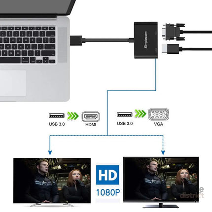 Simplecom DA316 USB 3.0 to HDMI + VGA Video Card Adapter Full HD 1080p - Appliances > TV > TVs & Accessories