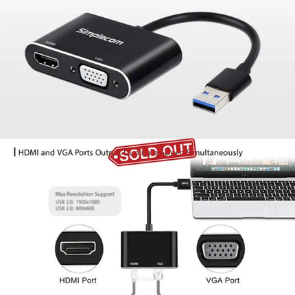 Simplecom DA316 USB 3.0 to HDMI + VGA Video Card Adapter Full HD 1080p - Appliances > TV > TVs & Accessories