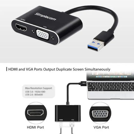 Simplecom DA316 USB 3.0 to HDMI + VGA Video Card Adapter Full HD 1080p - Appliances > TV > TVs & Accessories