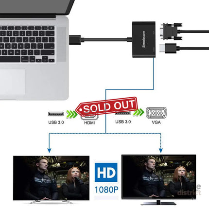 Simplecom DA316 USB 3.0 to HDMI + VGA Video Card Adapter Full HD 1080p - Appliances > TV > TVs & Accessories