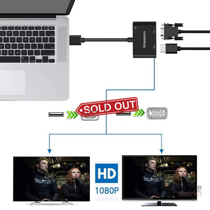 Simplecom DA316A USB to HDMI + VGA Video Card Adapter with 3.5mm Audio - Appliances > TV > TVs & Accessories