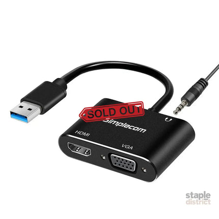 Simplecom DA316A USB to HDMI + VGA Video Card Adapter with 3.5mm Audio - Appliances > TV > TVs & Accessories