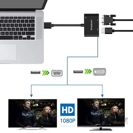 Simplecom DA316A USB to HDMI + VGA Video Card Adapter with 3.5mm Audio - Appliances > TV > TVs & Accessories