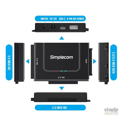 Simplecom SA492C SuperSpeed USB to 2.5’’ 3.5’’ & 5.25’’ SATA/IDE Adapter with Power Supply - Electronics > Back Up &