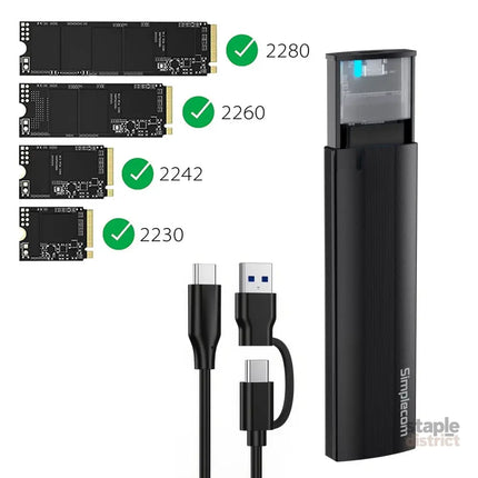 Simplecom SE517 NVMe / SATA Dual Protocol M.2 SSD Tool-Free USB-C Enclosure USB 3.2 Gen 2 10Gbps - Electronics > Back