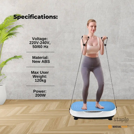 Social Hike 55cm Vibration Plate Machine Full Body Exercise Platform 200W Blue - Appliances > Kitchen Appliances >