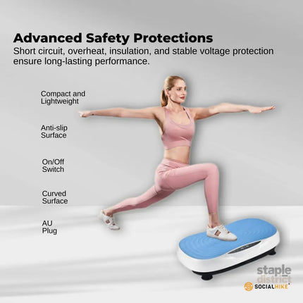Social Hike 55cm Vibration Plate Machine Full Body Exercise Platform 200W Blue - Appliances > Kitchen Appliances >