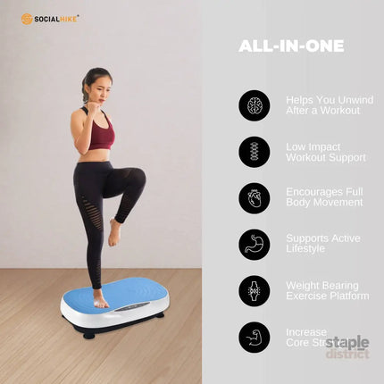 Social Hike 55cm Vibration Plate Machine Full Body Exercise Platform 200W Blue - Appliances > Kitchen Appliances >
