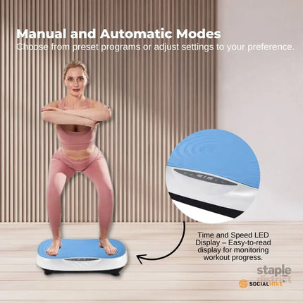 Social Hike 55cm Vibration Plate Machine Full Body Exercise Platform 200W Blue - Appliances > Kitchen Appliances >