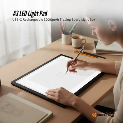 Social Hike A3 LED Light Pad Tracing Board Rechargeable USB-C 3000mAh Light Box - Baby & Kids > Baby & Kid’s Toys > Art