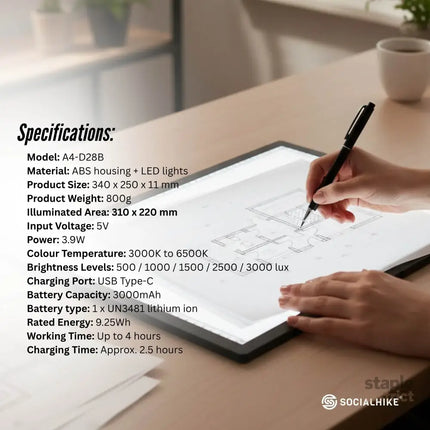 Social Hike A4 LED Light Pad Tracing Board Rechargeable USB-C 3000mAh Light Box - Baby & Kids > Baby & Kid’s Toys > Art