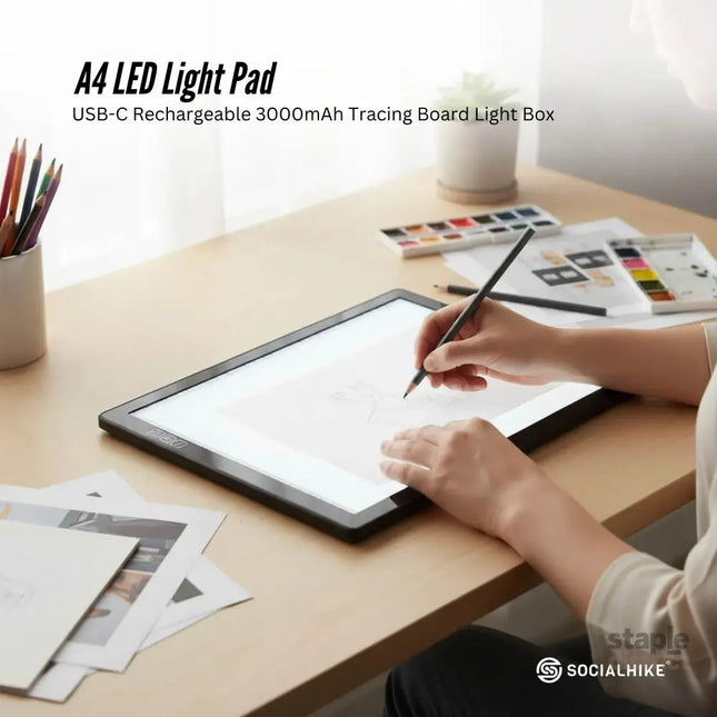 Social Hike A4 LED Light Pad Tracing Board Rechargeable USB-C 3000mAh Light Box - Baby & Kids > Baby & Kid’s Toys > Art